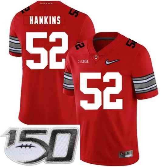Ohio State Buckeyes 52 Johnathan Hankins Red Diamond Nike Logo College Football Stitched 150th Anniversary Patch Jersey